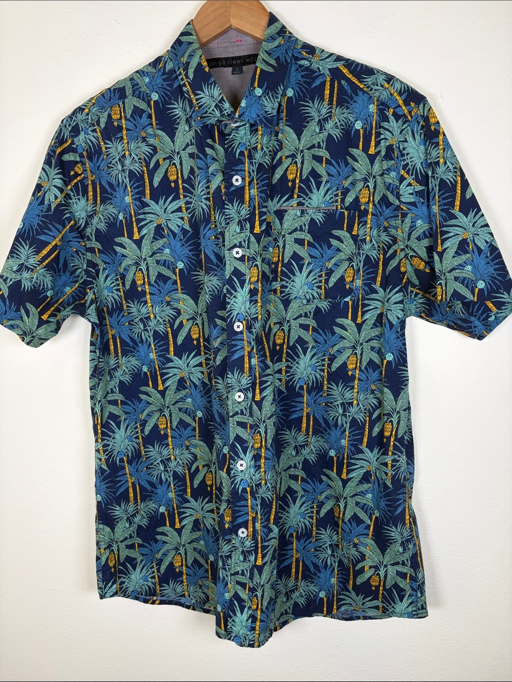 Impatient Wolves Men’s L Tropical Palm Tree Button Down Shirt 100% Cotton